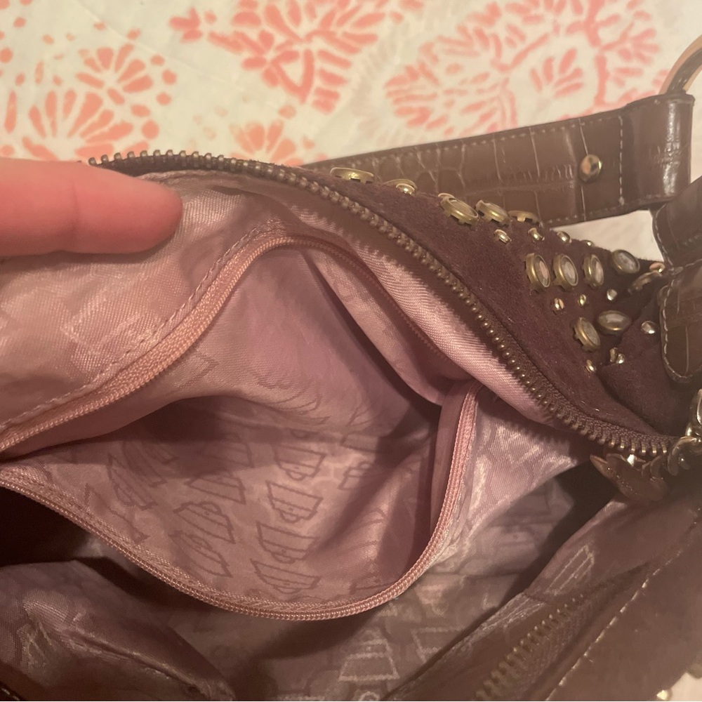 Kathy Van Zeeland Studded Chocolate Brown Shoulder Bag - Picture 5 of 10